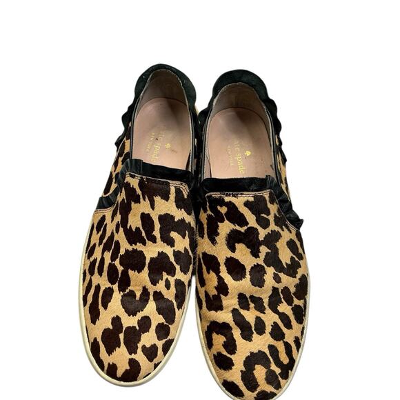 Kate Spade Ruffle Trim Leopard Print Calf Hair Slip On Sneakers Women’s Size 9 - Picture 4 of 10